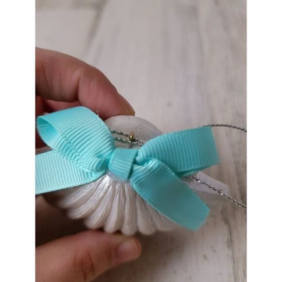 Silver glitter shell bow ornament Xmas decor sea ocean - Picture 3 of 4